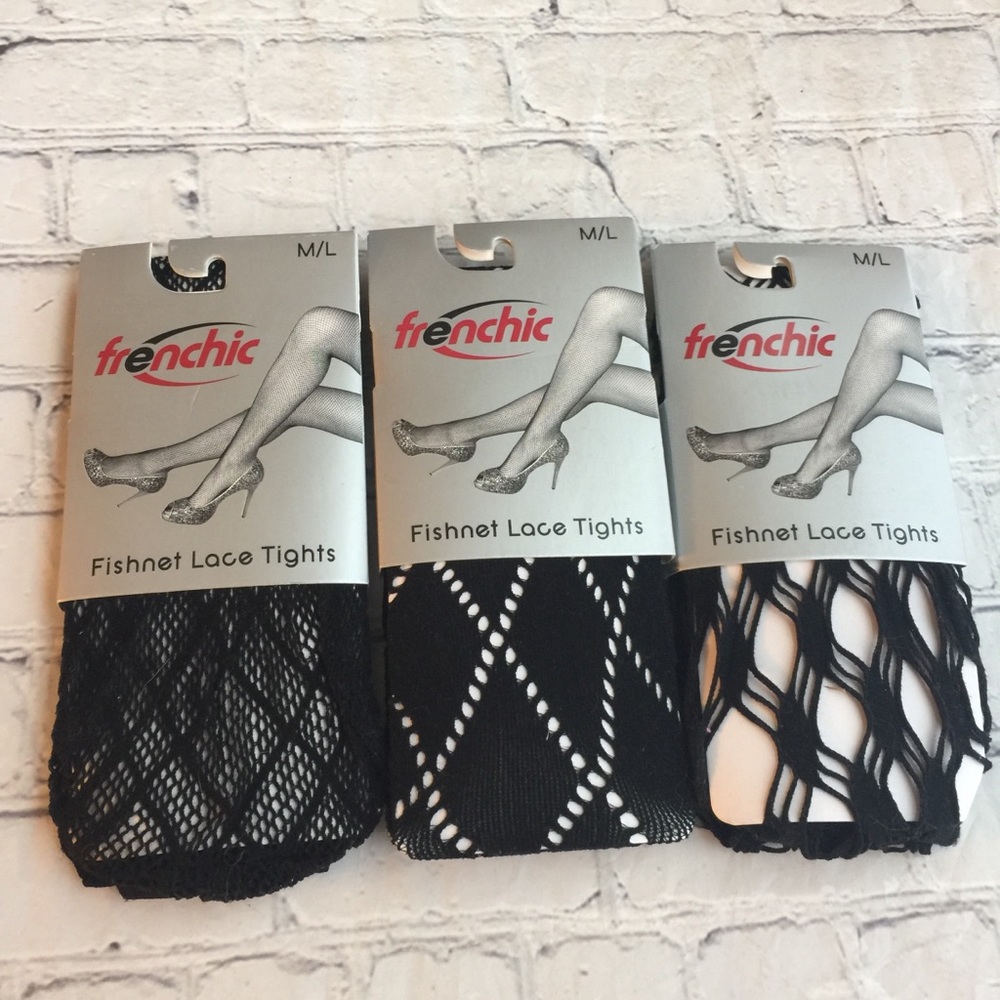 FRENCHIC FISHNET LACE TIGHTS BLACK SIZE M/L